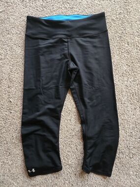 Under Armour Black Capri Leggings with Blue Waistband